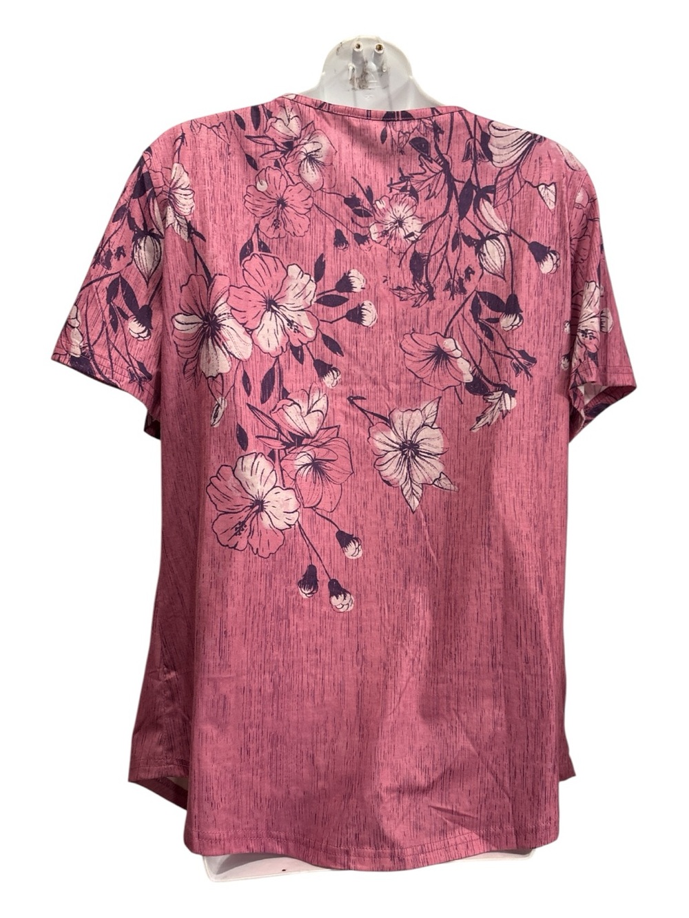 Floral V-Neck Short Sleeve Blouse in Rose Pink size large - Picture 2 of 7